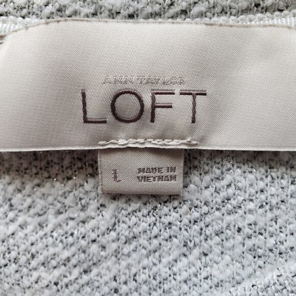 Ann Taylor LOFT Gray Ivory Silver Metallic Long Sleeve Zipper Sweater Large - Picture 8 of 9